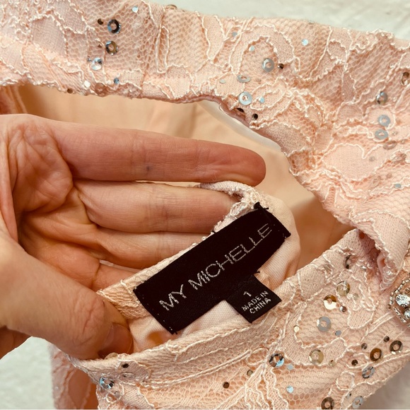 Vintage Y2k 90s Pink Lace Gown Dress Sequins Jewels My Michelle 1 XXS Prom - Picture 12 of 13